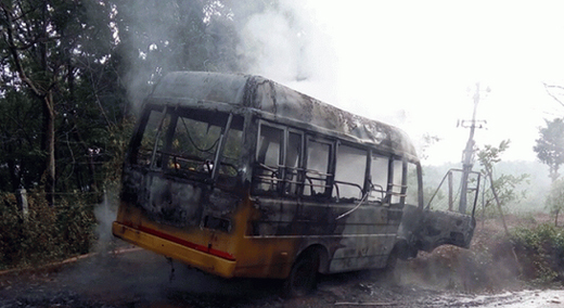 A school bus of the KVG Group of Educational Institutions was partially gutted in an accidental fire  near Ajjavara on March 15, Thursday morning. The bus was on its way